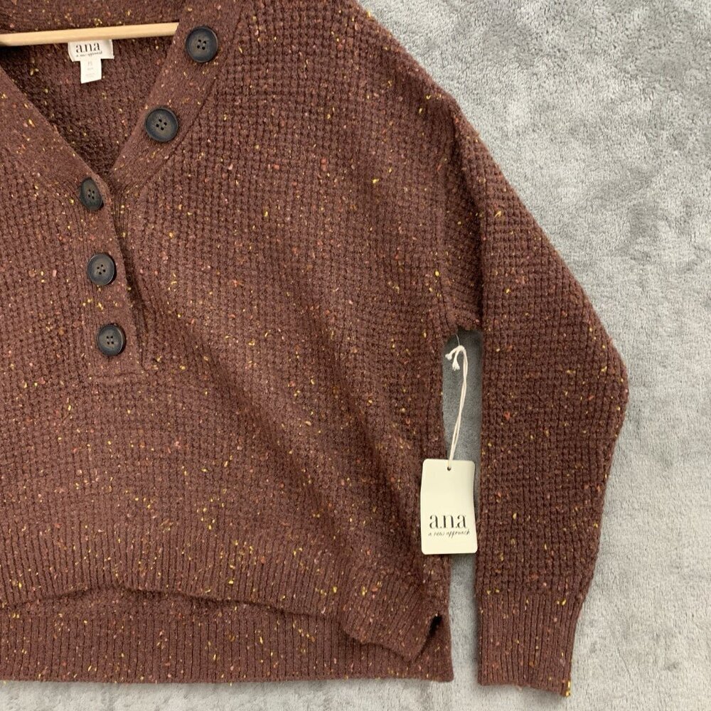 a.n.a. Sweater Womens Petite Small Brown V Neck Knit Casual Sweatshirt Pullover - Picture 4 of 11